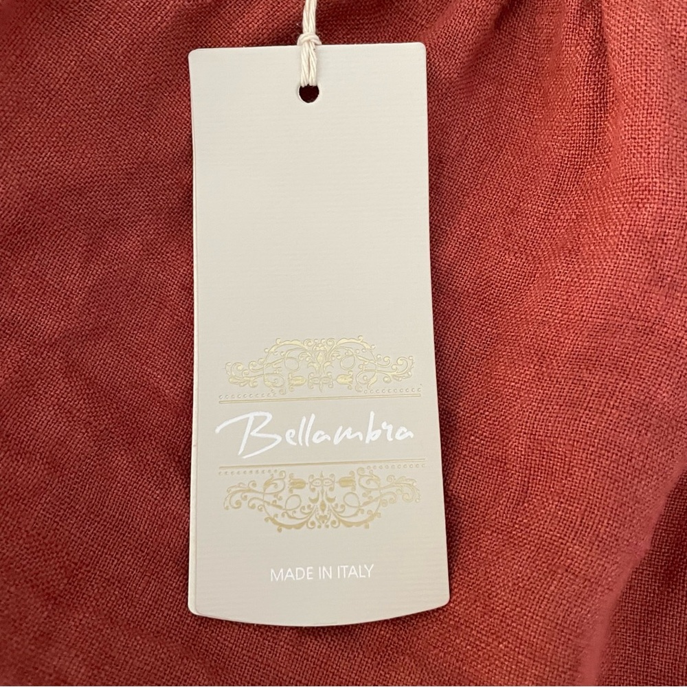 Italian Made Bellambra 100% Linen Blouse Top Puff Sleeve Rust Terracotta Large - Picture 8 of 14